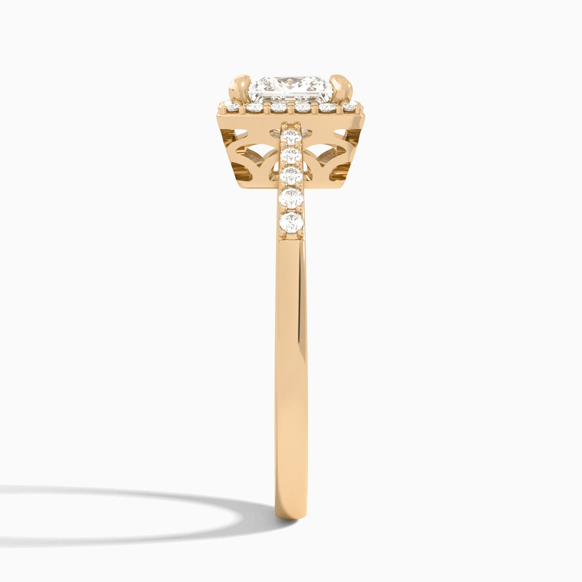 Princess Sovereign Charm Halo Lab Diamond Engagement Ring In 14K Rose Gold, Side View