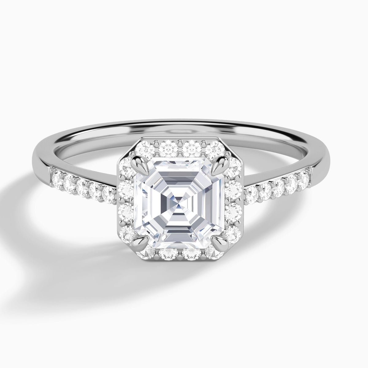 Asscher Sovereign Charm Halo Lab Diamond Engagement Ring In 18K White Gold - Lucenjuri