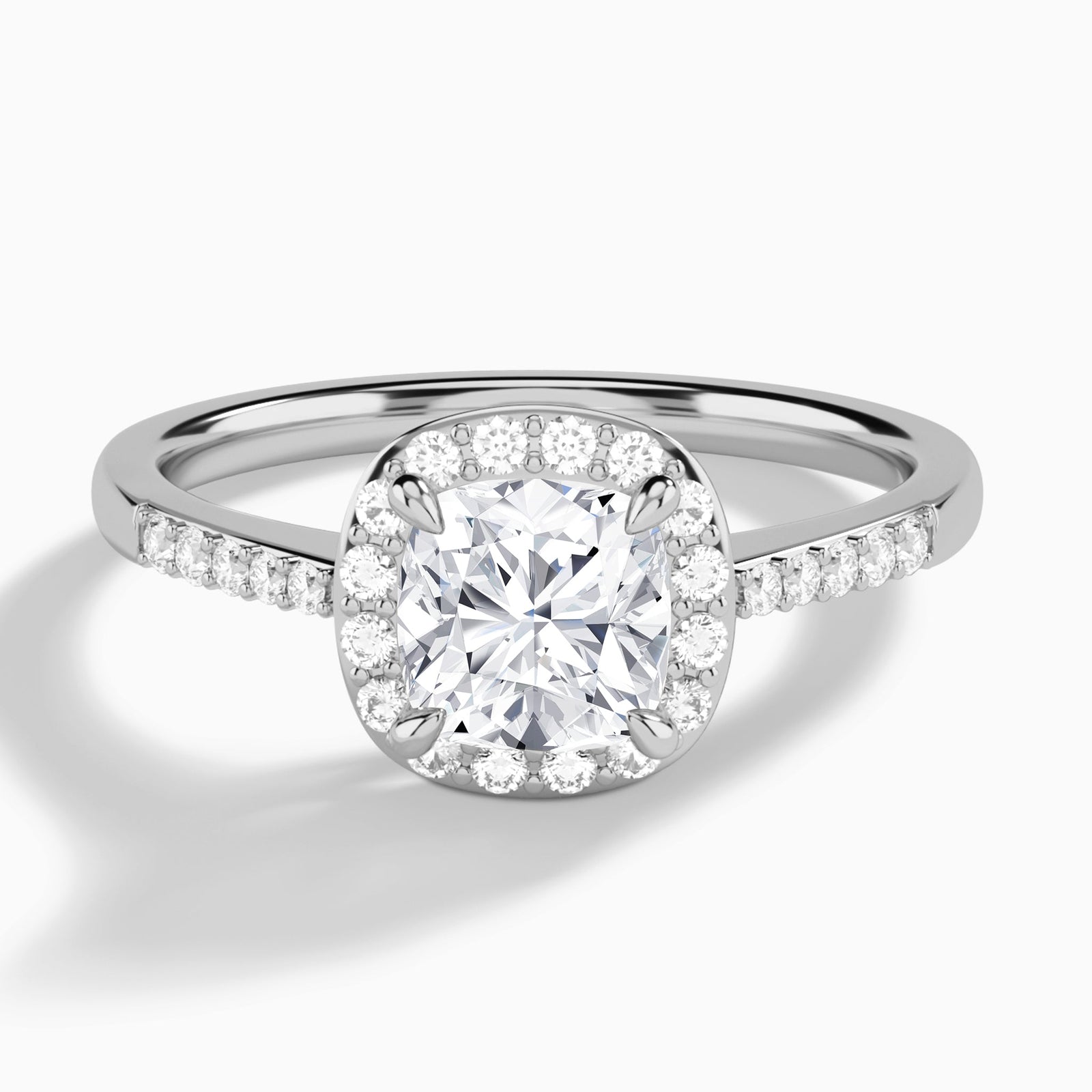 Cushion Sovereign Charm Halo Lab Diamond Engagement Ring In 18K White Gold - Lucenjuri