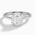 Emerald Sovereign Charm Halo Lab Diamond Engagement Ring In 18K White Gold - Lucenjuri