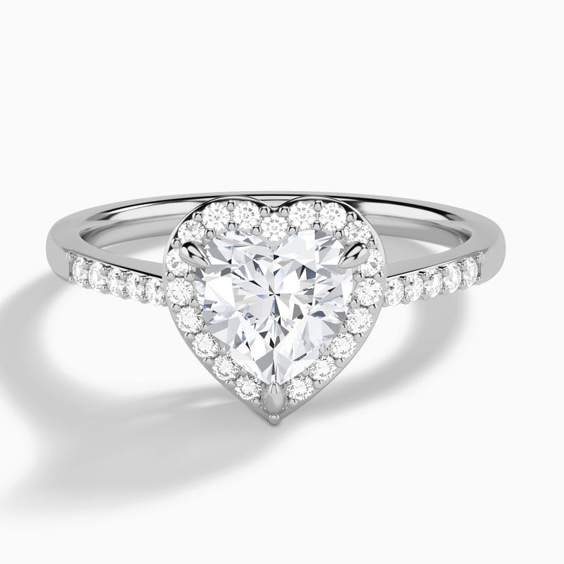 Heart Sovereign Charm Halo Lab Diamond Engagement Ring In 14K White Gold - Lucenjuri