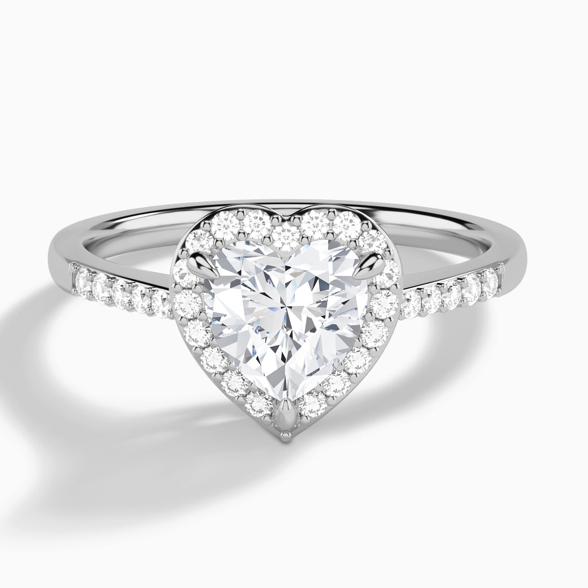 Heart Sovereign Charm Halo Lab Diamond Engagement Ring In 18K White Gold - Lucenjuri