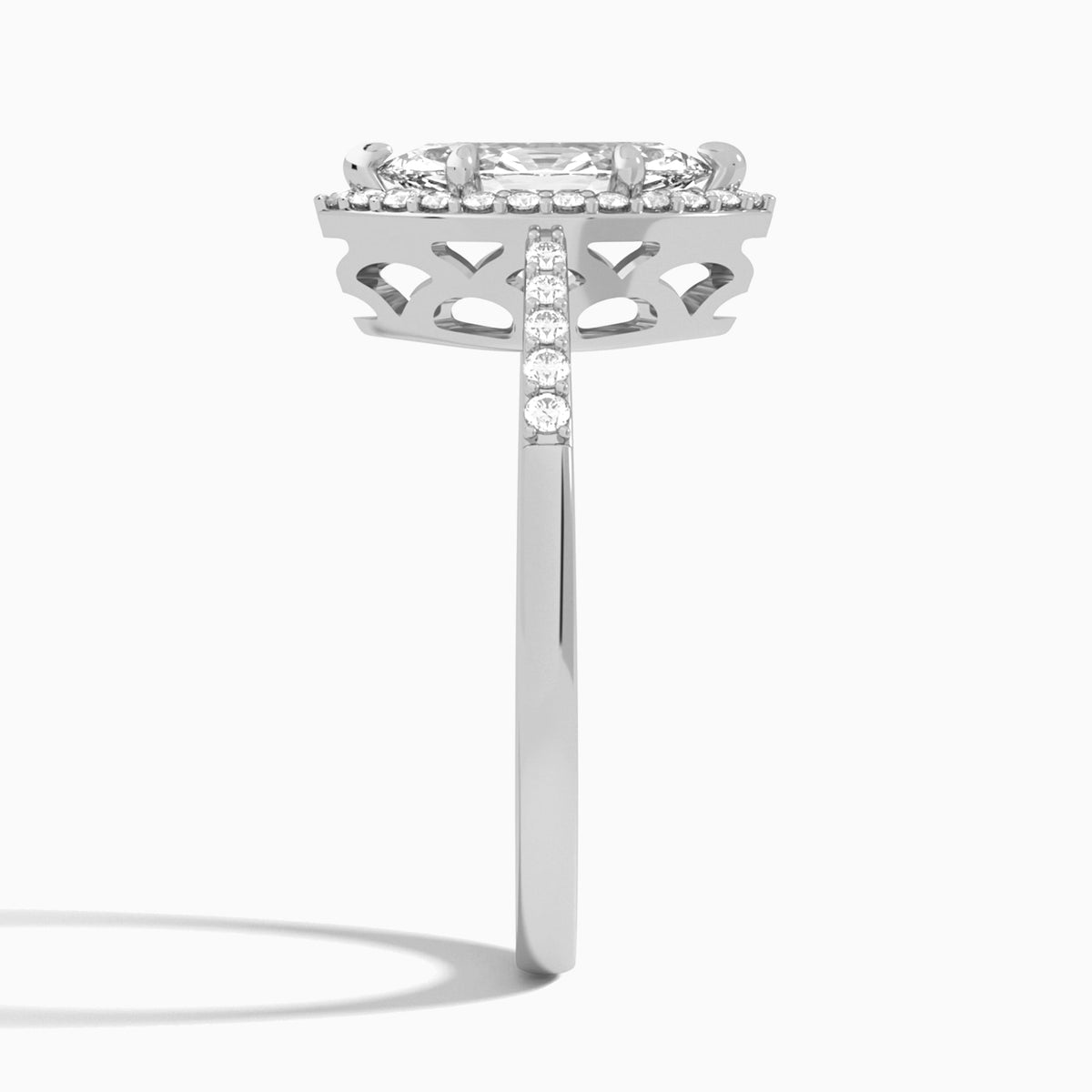 Marquise Sovereign Charm Halo Lab Diamond Engagement Ring In 18K White Gold, Side View
