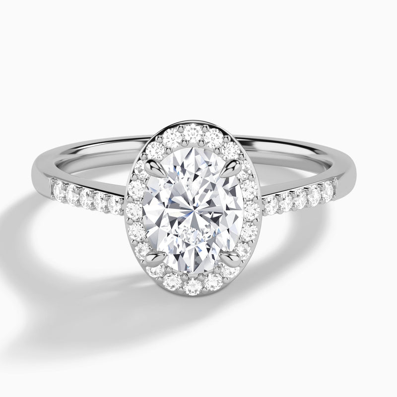 Oval Sovereign Charm Halo Lab Diamond Engagement Ring In 14K White Gold - Lucenjuri