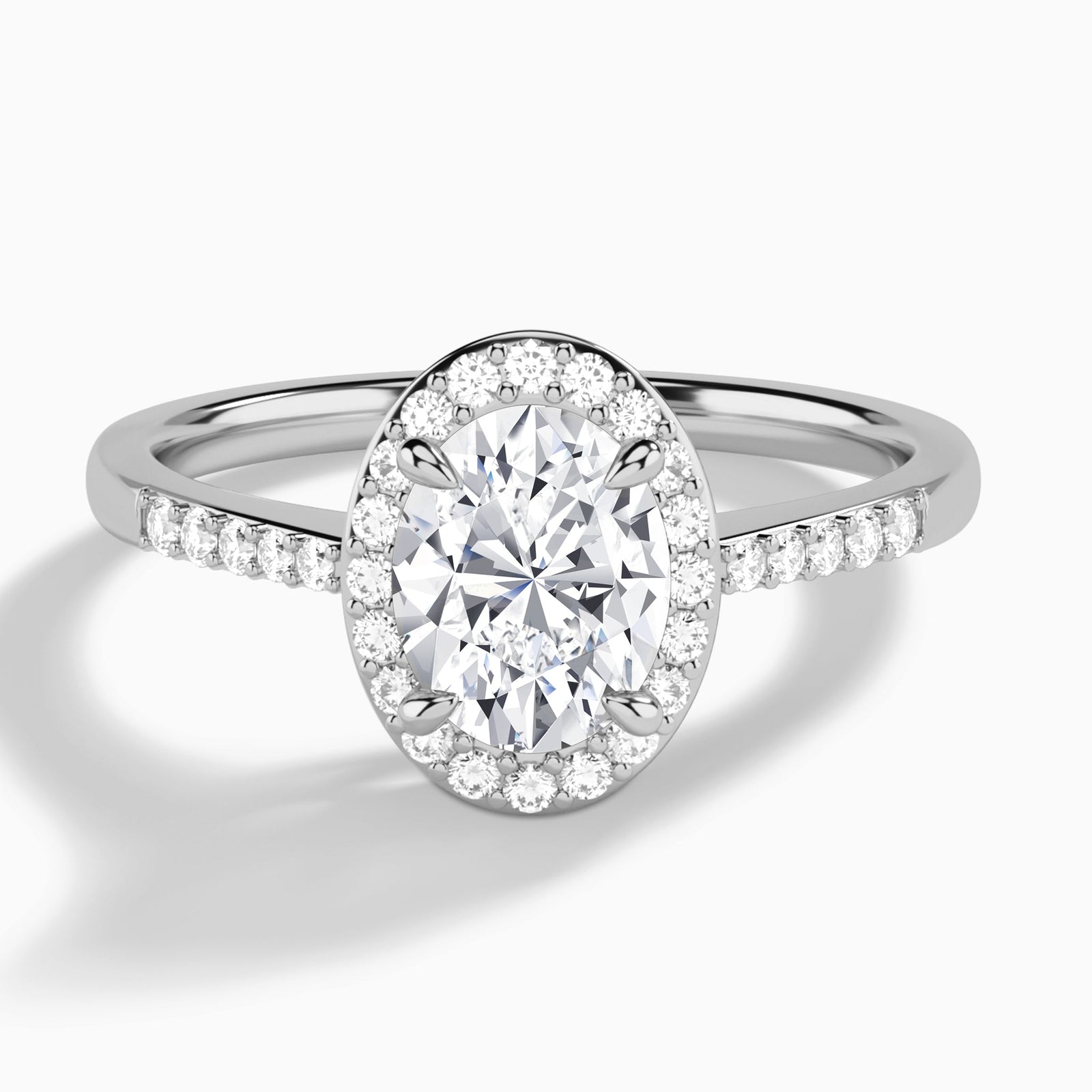 Oval Sovereign Charm Halo Lab Diamond Engagement Ring In 14K White Gold - Lucenjuri
