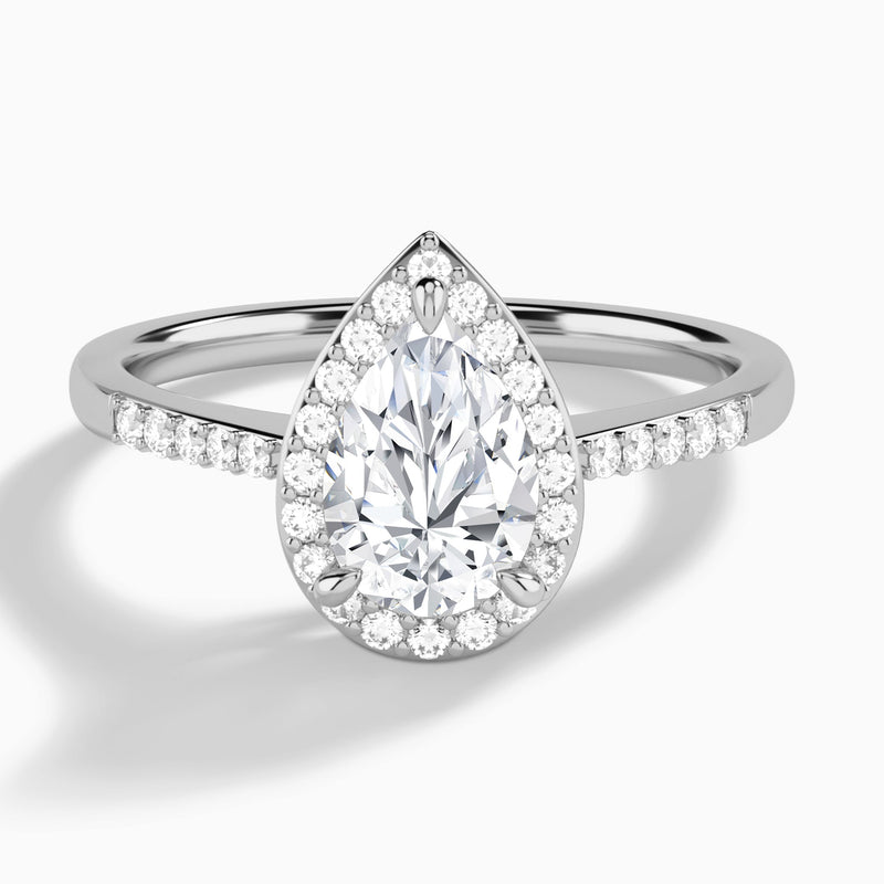 Pear Sovereign Charm Halo Lab Diamond Engagement Ring In 14K White Gold - Lucenjuri