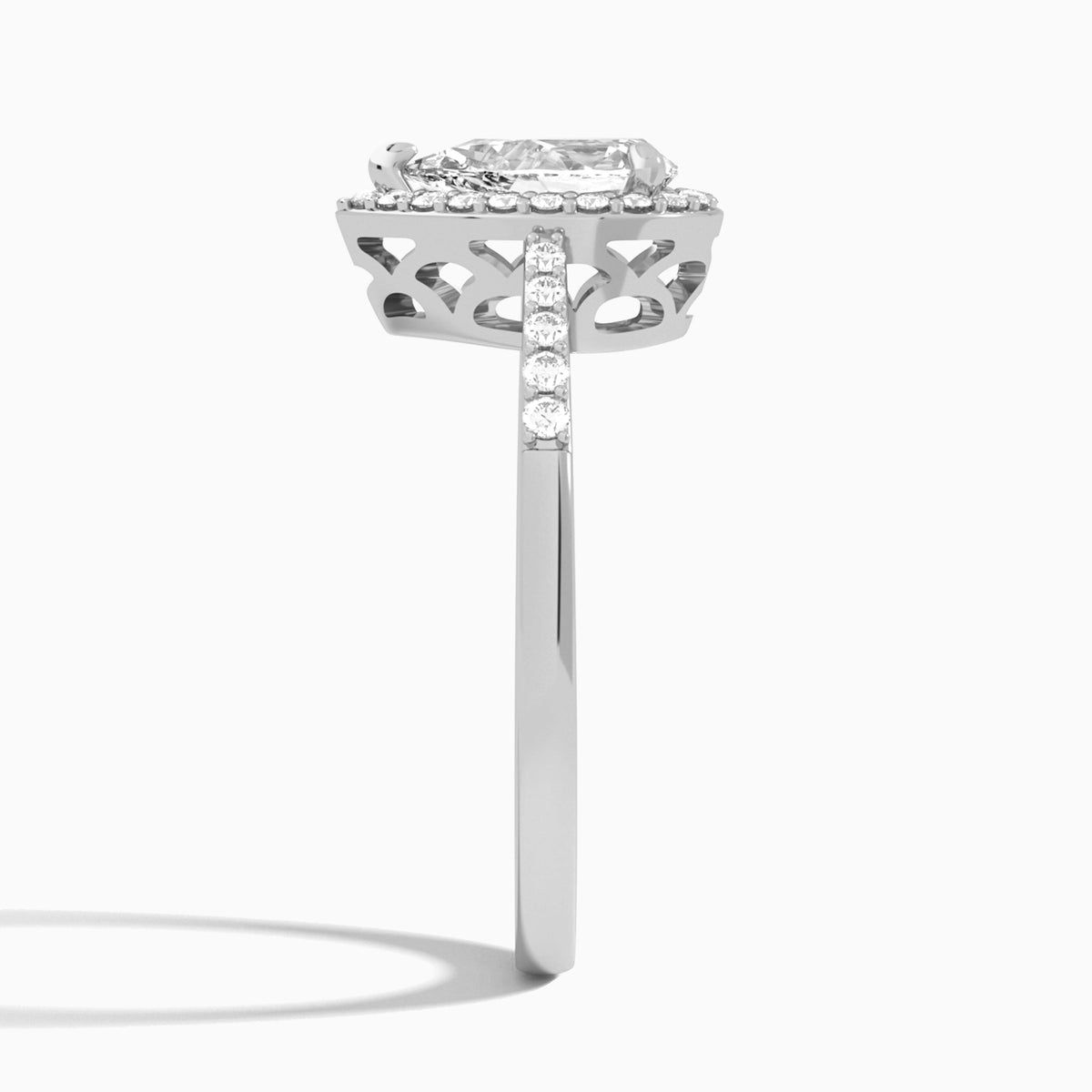 Pear Sovereign Charm Halo Lab Diamond Engagement Ring In 14K White Gold, Side View