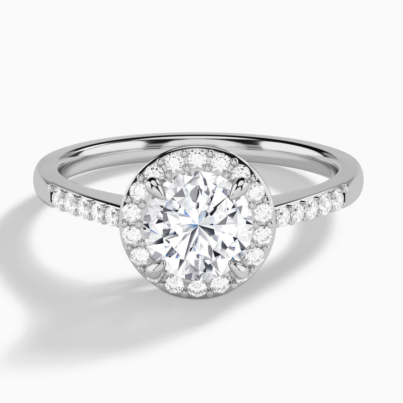 Round Sovereign Charm Halo Lab Diamond Engagement Ring In 18K White Gold - Lucenjuri