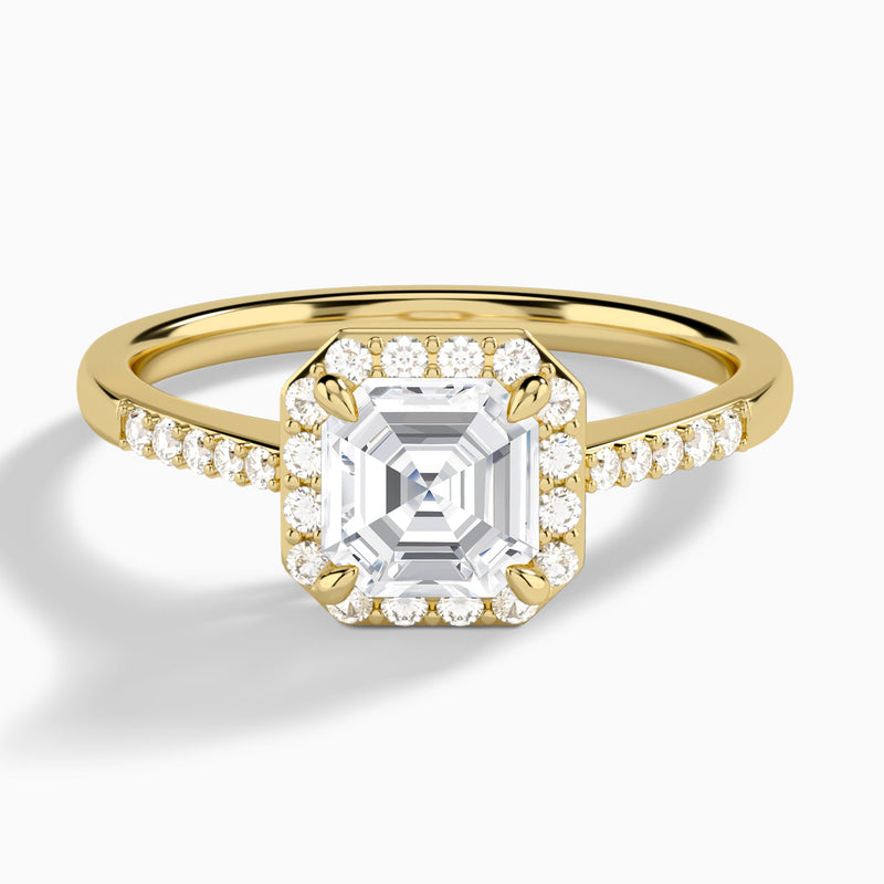Asscher Sovereign Charm Halo Lab Diamond Engagement Ring In 14K Yellow Gold - Lucenjuri