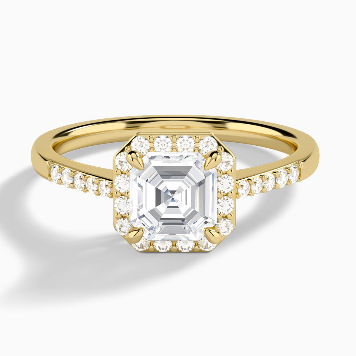 Asscher Sovereign Charm Halo Lab Diamond Engagement Ring In 14K Yellow Gold - Lucenjuri