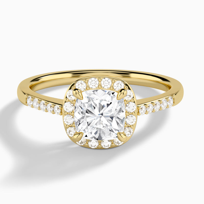 Cushion Sovereign Charm Halo Lab Diamond Engagement Ring In 14K Yellow Gold - Lucenjuri