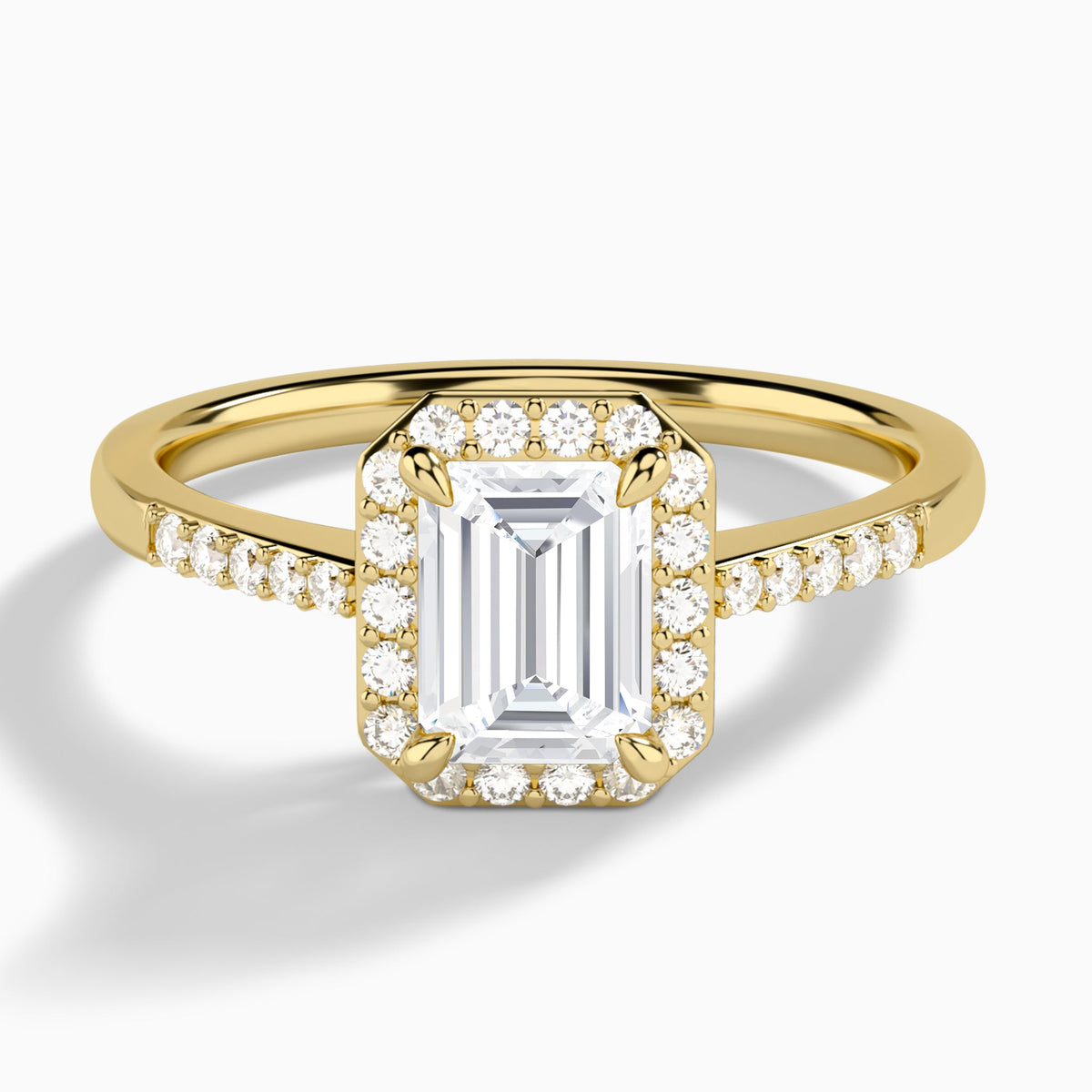Emerald Sovereign Charm Halo Lab Diamond Engagement Ring In 14K Yellow Gold - Lucenjuri