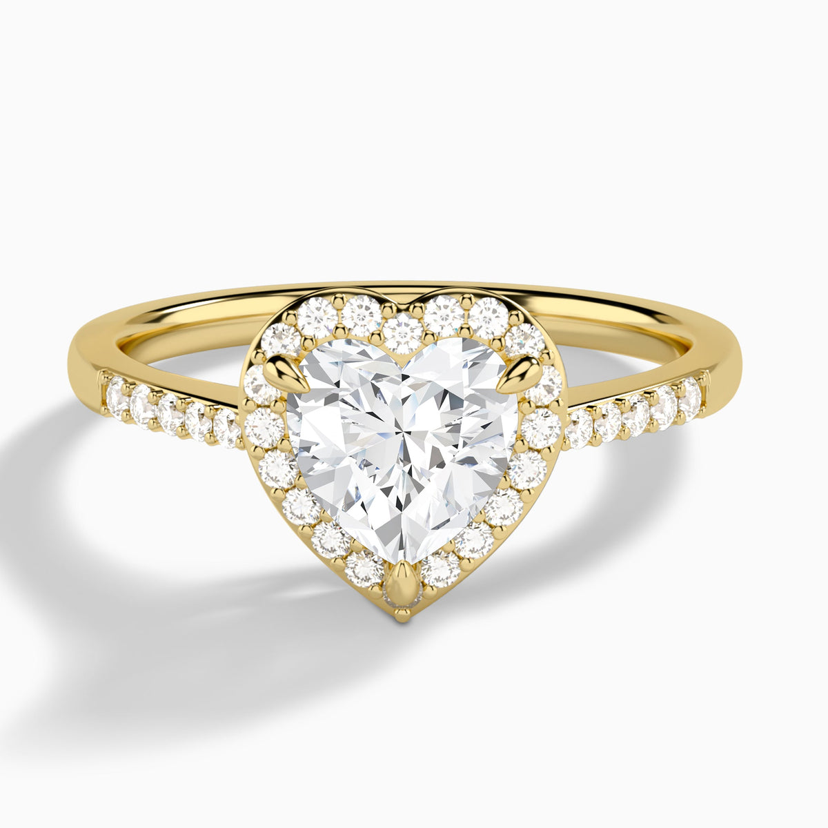 Heart Sovereign Charm Halo Lab Diamond Engagement Ring In 14K Yellow Gold - Lucenjuri