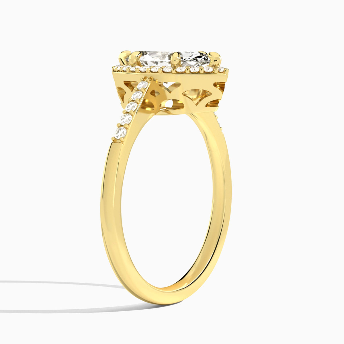 Marquise Sovereign Charm Halo Lab Diamond Engagement Ring In 18K Yellow Gold, Angle View