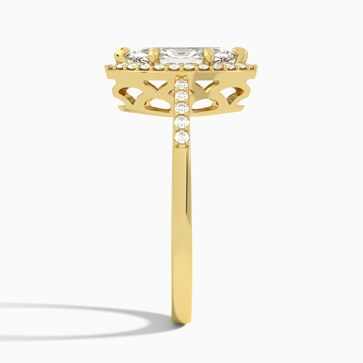 Marquise Sovereign Charm Halo Lab Diamond Engagement Ring In 18K Yellow Gold, Side View