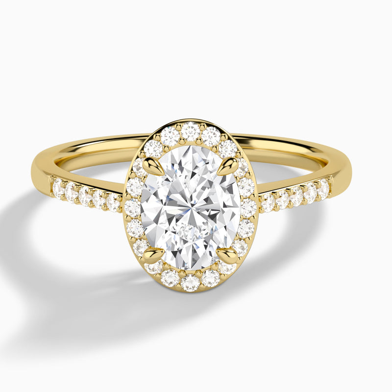 Oval Sovereign Charm Halo Lab Diamond Engagement Ring In 14K Yellow Gold - Lucenjuri
