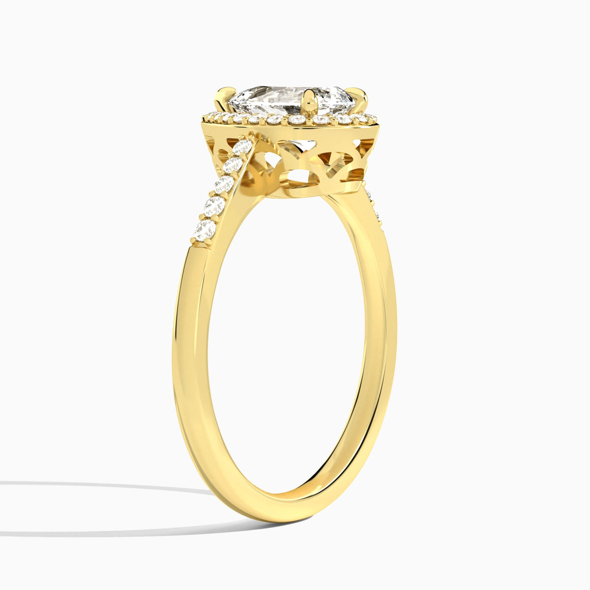 Pear Sovereign Charm Halo Lab Diamond Engagement Ring In 18K Yellow Gold, Angle View