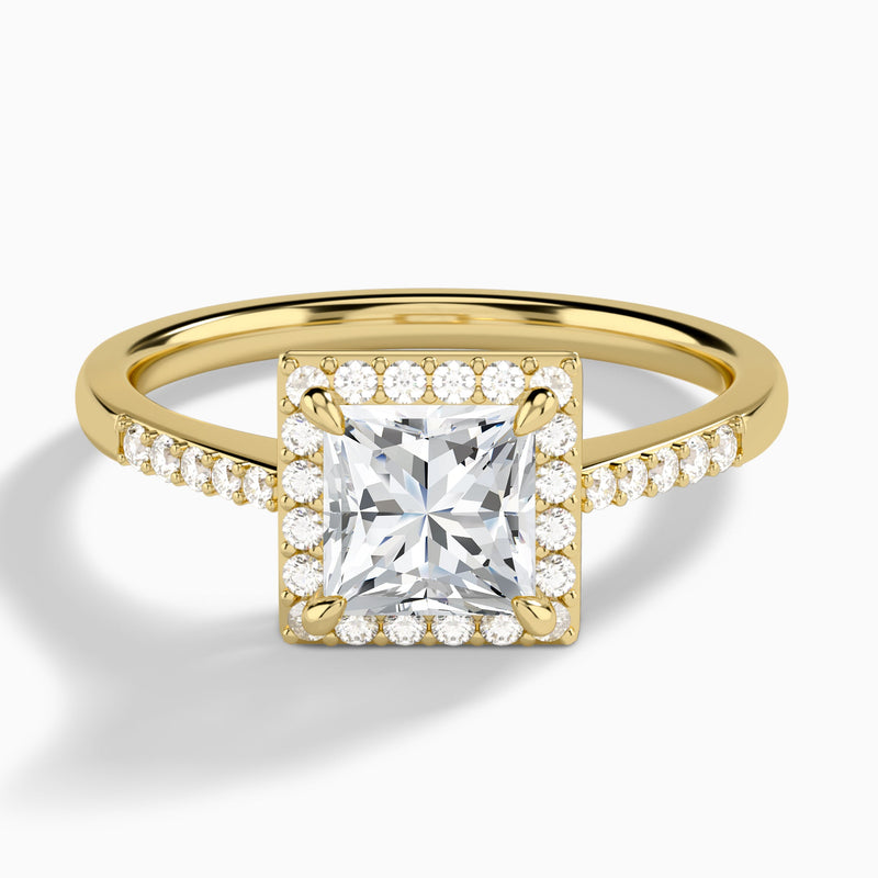 Princess Sovereign Charm Halo Lab Diamond Engagement Ring In 14K Yellow Gold - Lucenjuri
