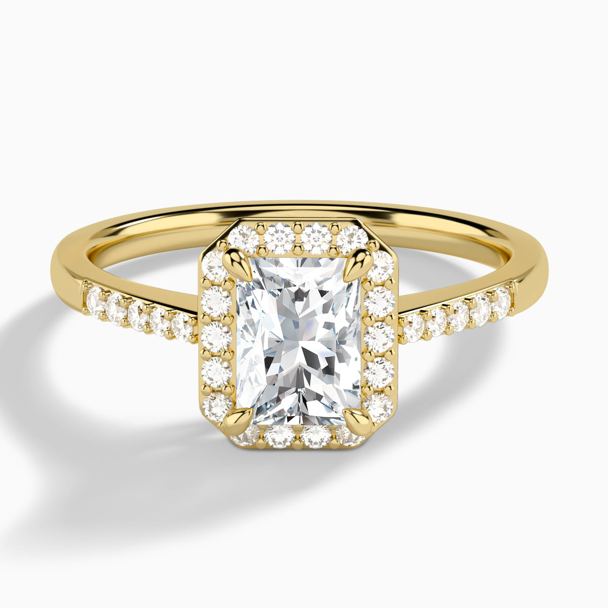 Radiant Sovereign Charm Halo Lab Diamond Engagement Ring In 18K Yellow Gold - Lucenjuri