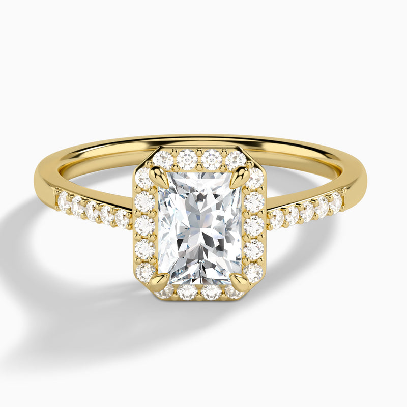 Radiant Sovereign Charm Halo Lab Diamond Engagement Ring In 14K Yellow Gold - Lucenjuri