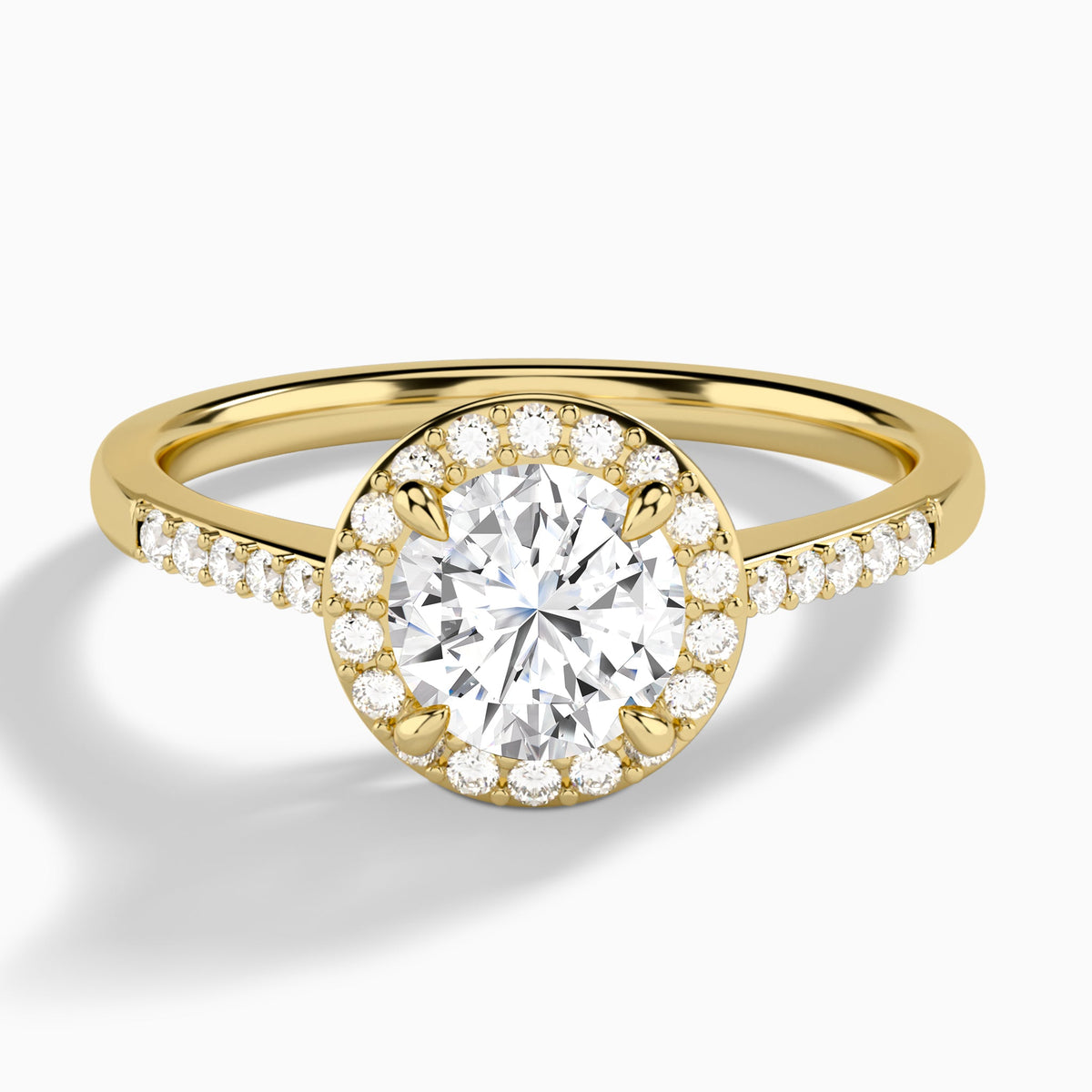 Round Sovereign Charm Halo Lab Diamond Engagement Ring In 14K Yellow Gold - Lucenjuri