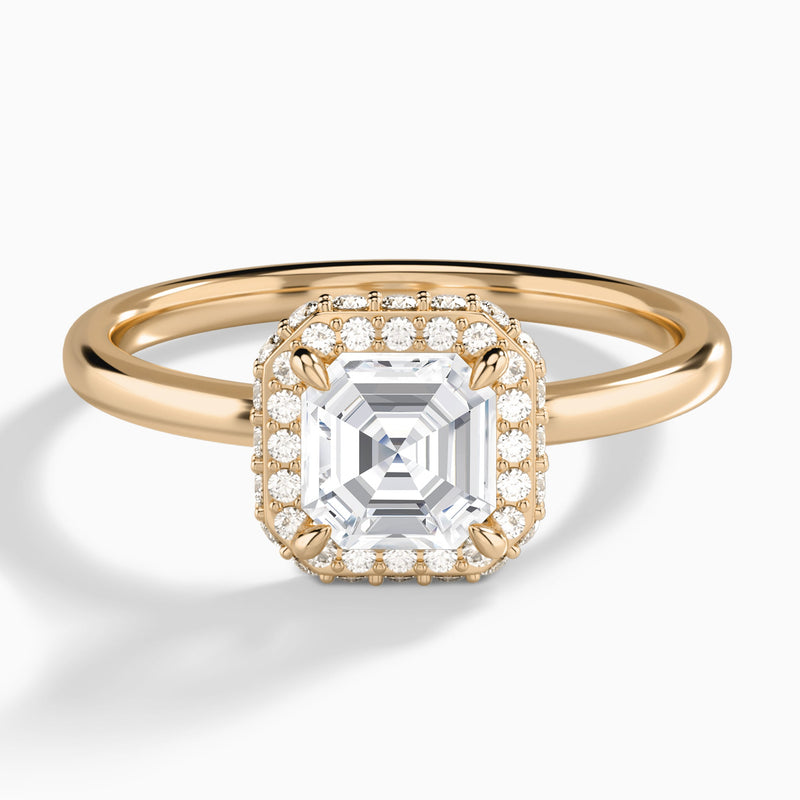 Asscher Amulet Lab Grown Diamond Engagement Ring In 14K Rose Gold - Lucenjuri