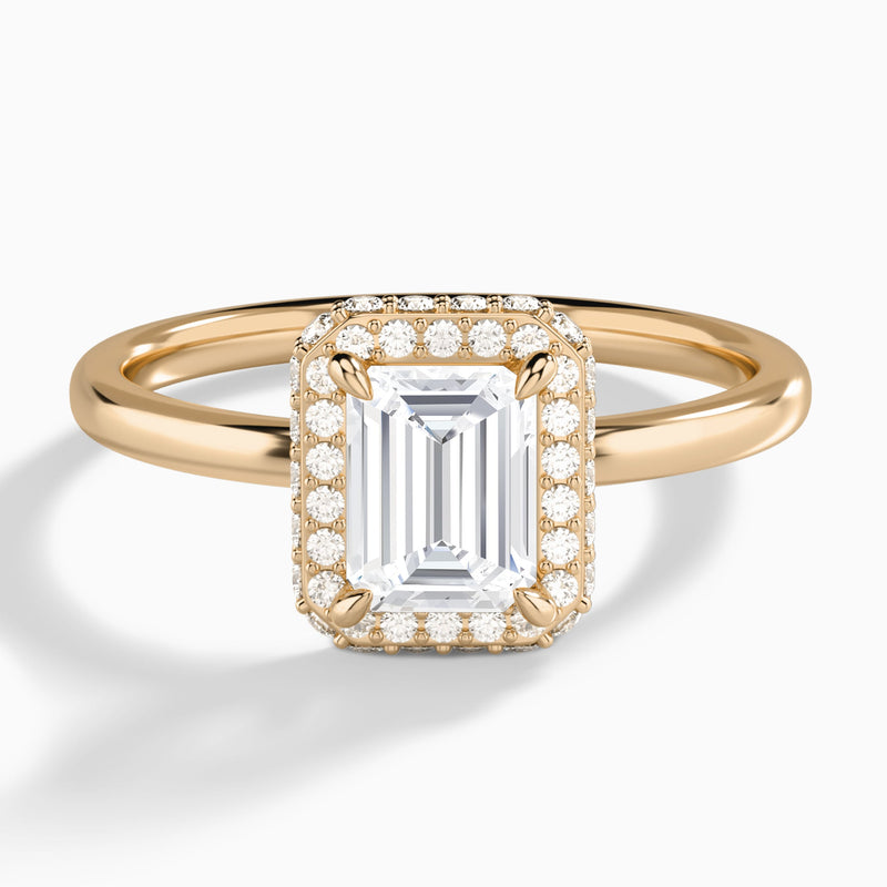 Emerald Amulet Lab Grown Diamond Engagement Ring In 14K Rose Gold - Lucenjuri