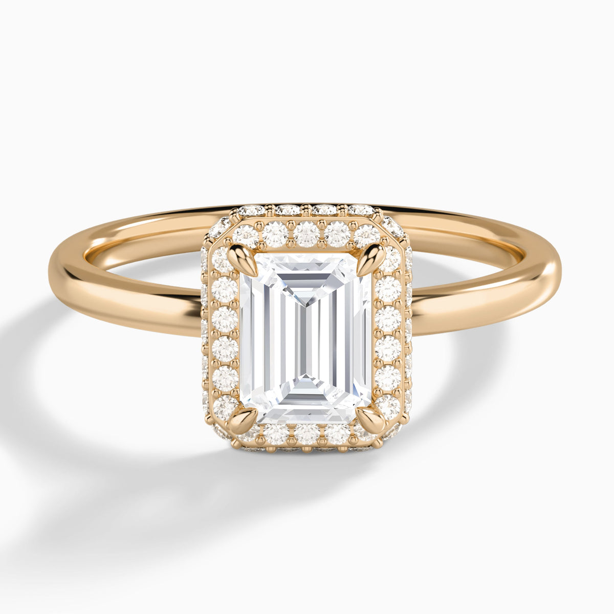 Emerald Amulet Lab Grown Diamond Engagement Ring In 14K Rose Gold - Lucenjuri