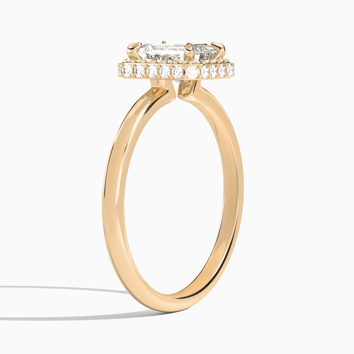 Emerald Amulet Lab Grown Diamond Engagement Ring In 14K Rose Gold, Angle View