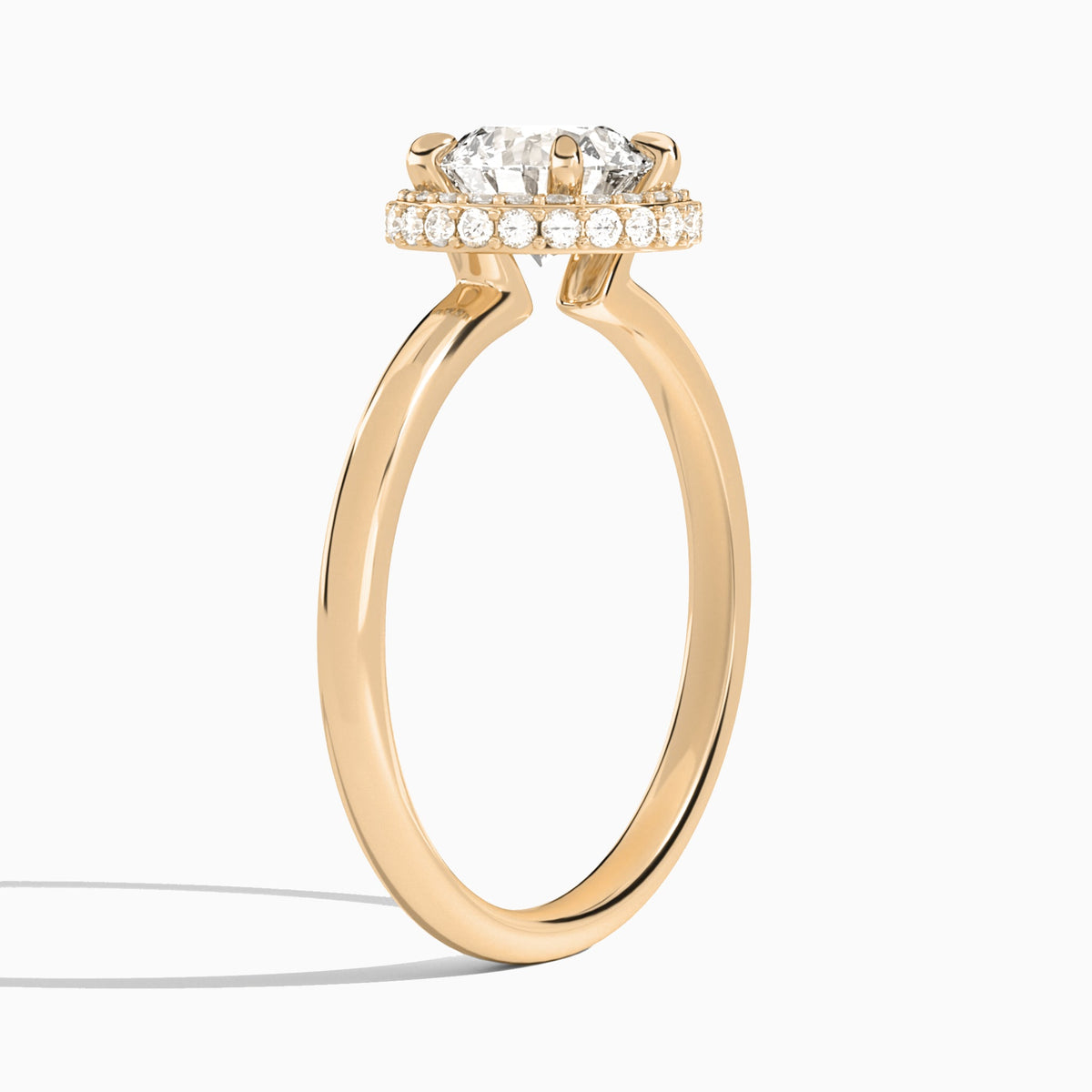 Round Amulet Lab Grown Diamond Engagement Ring In 14K Rose Gold, Angle View