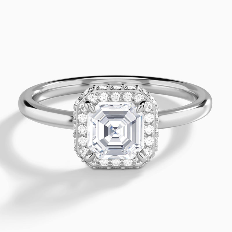 Asscher Amulet Lab Grown Diamond Engagement Ring In 18K White Gold - Lucenjuri