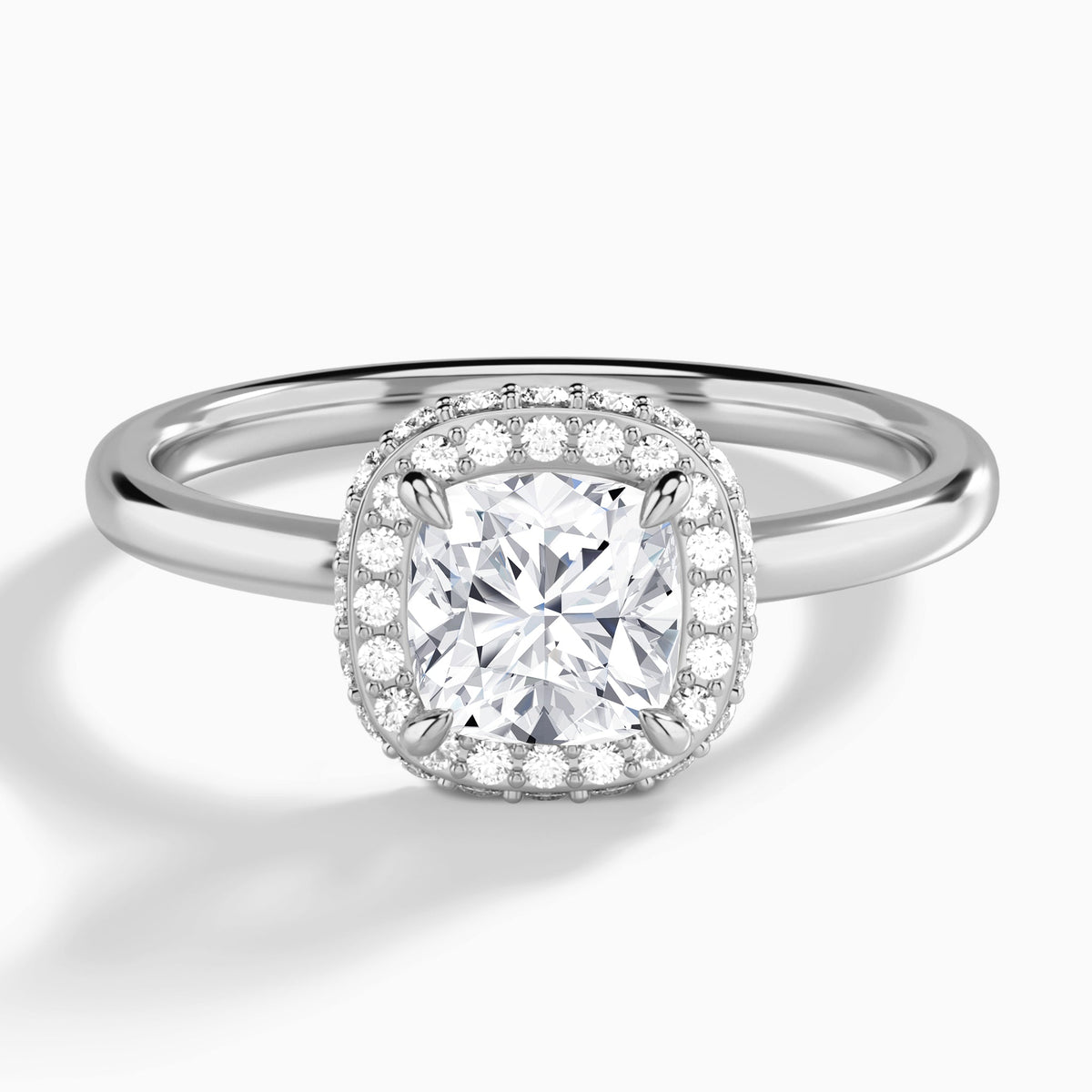 Cushion Amulet Lab Grown Diamond Engagement Ring In 14K White Gold - Lucenjuri