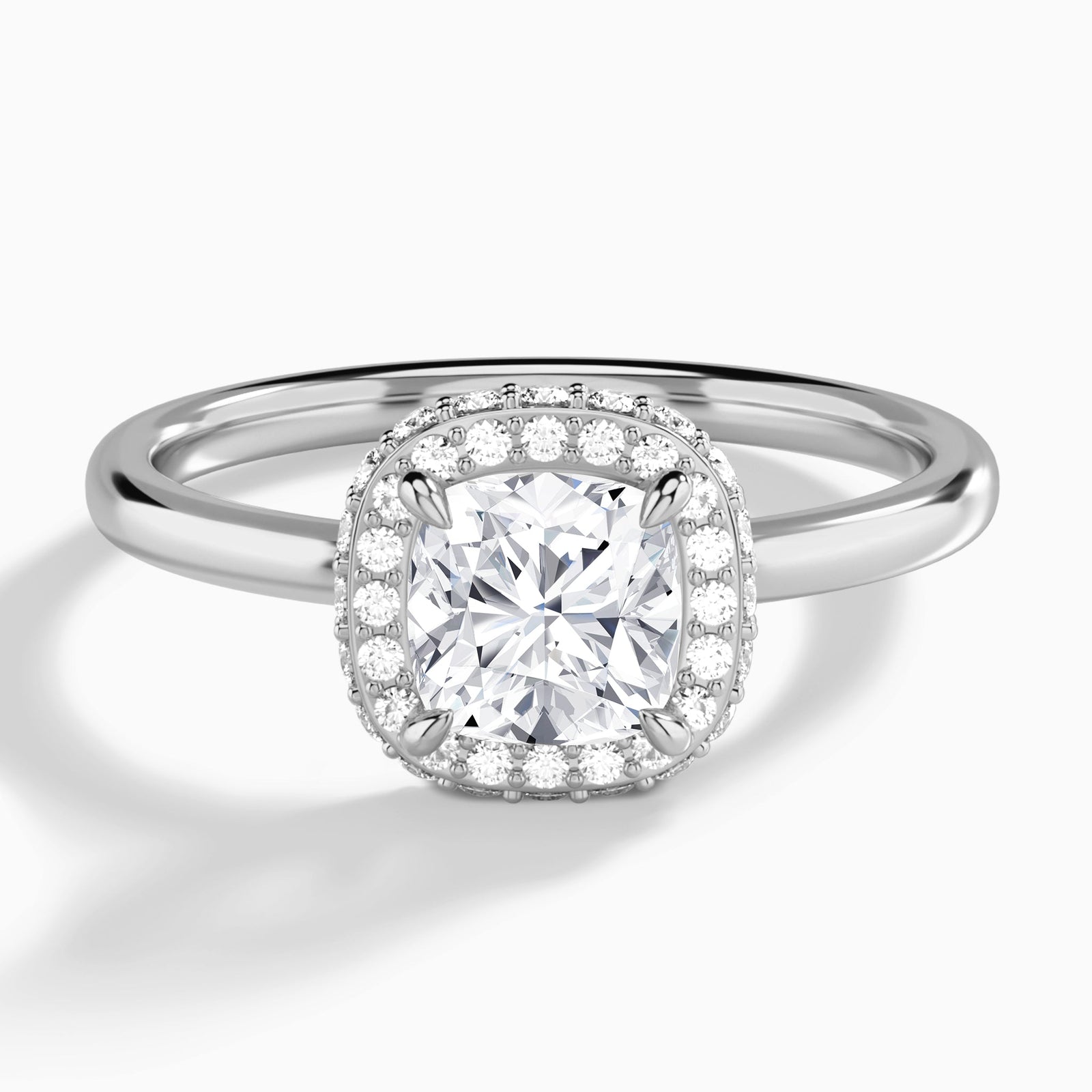 Cushion Amulet Lab Grown Diamond Engagement Ring In 14K White Gold - Lucenjuri