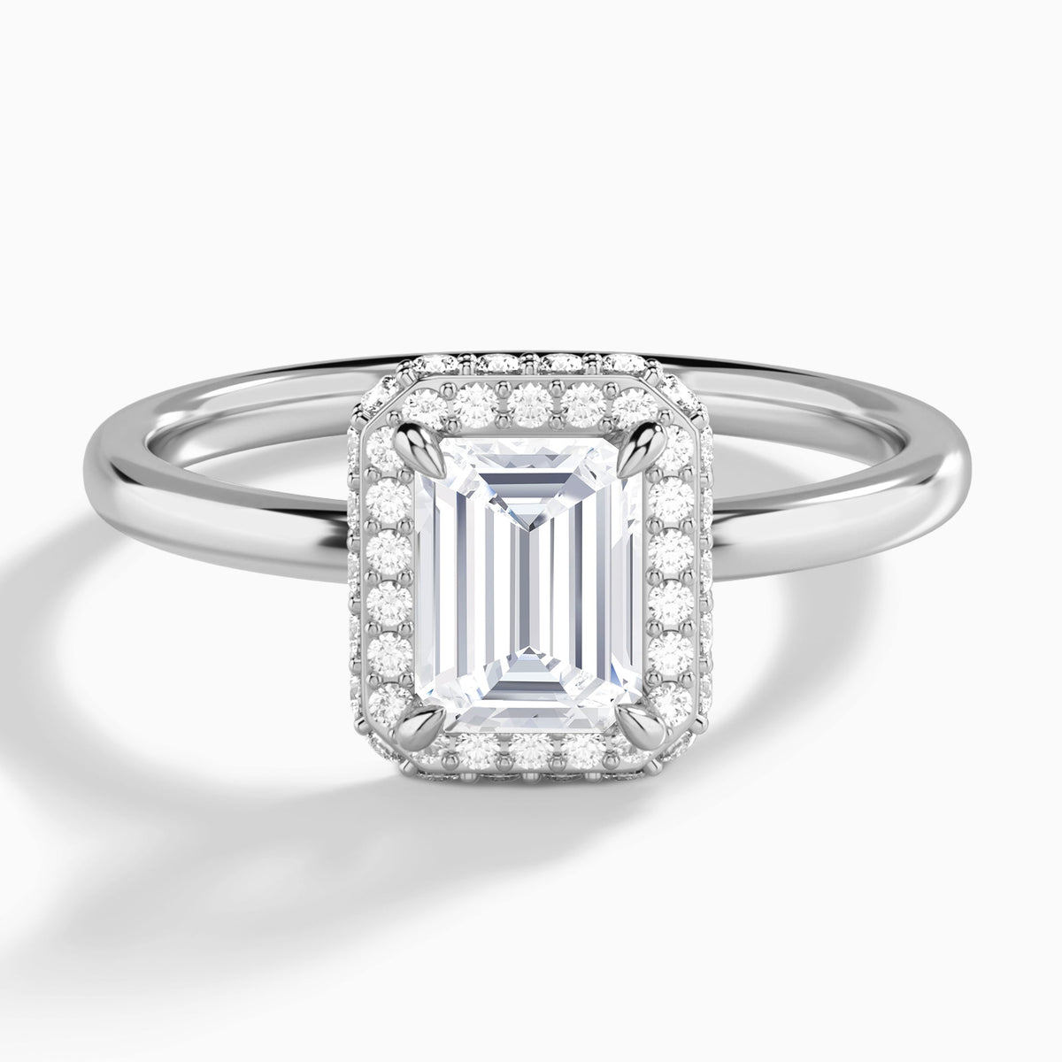 Emerald Amulet Lab Grown Diamond Engagement Ring In 14K White Gold - Lucenjuri
