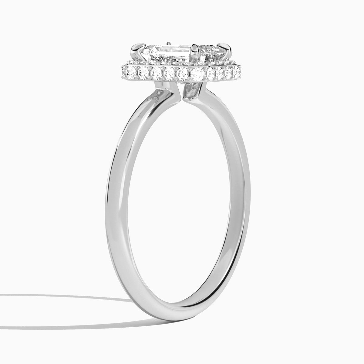 Emerald Amulet Lab Grown Diamond Engagement Ring In 14K White Gold, Angle View