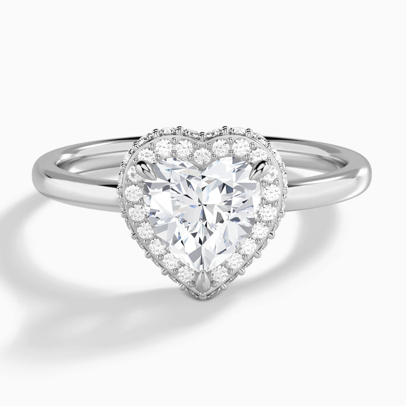 Heart Amulet Lab Grown Diamond Engagement Ring In 18K White Gold - Lucenjuri