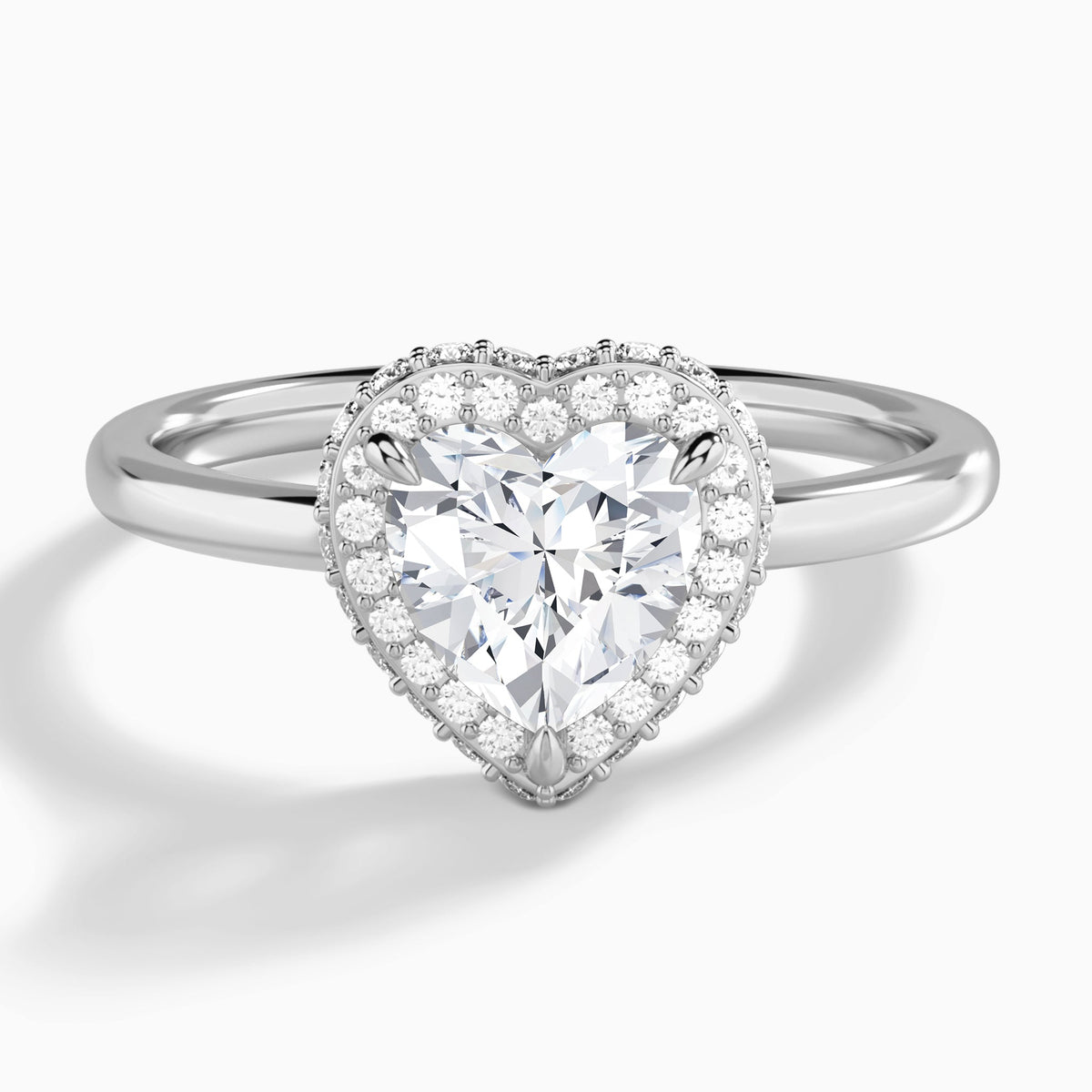 Heart Amulet Lab Grown Diamond Engagement Ring In 14K White Gold - Lucenjuri