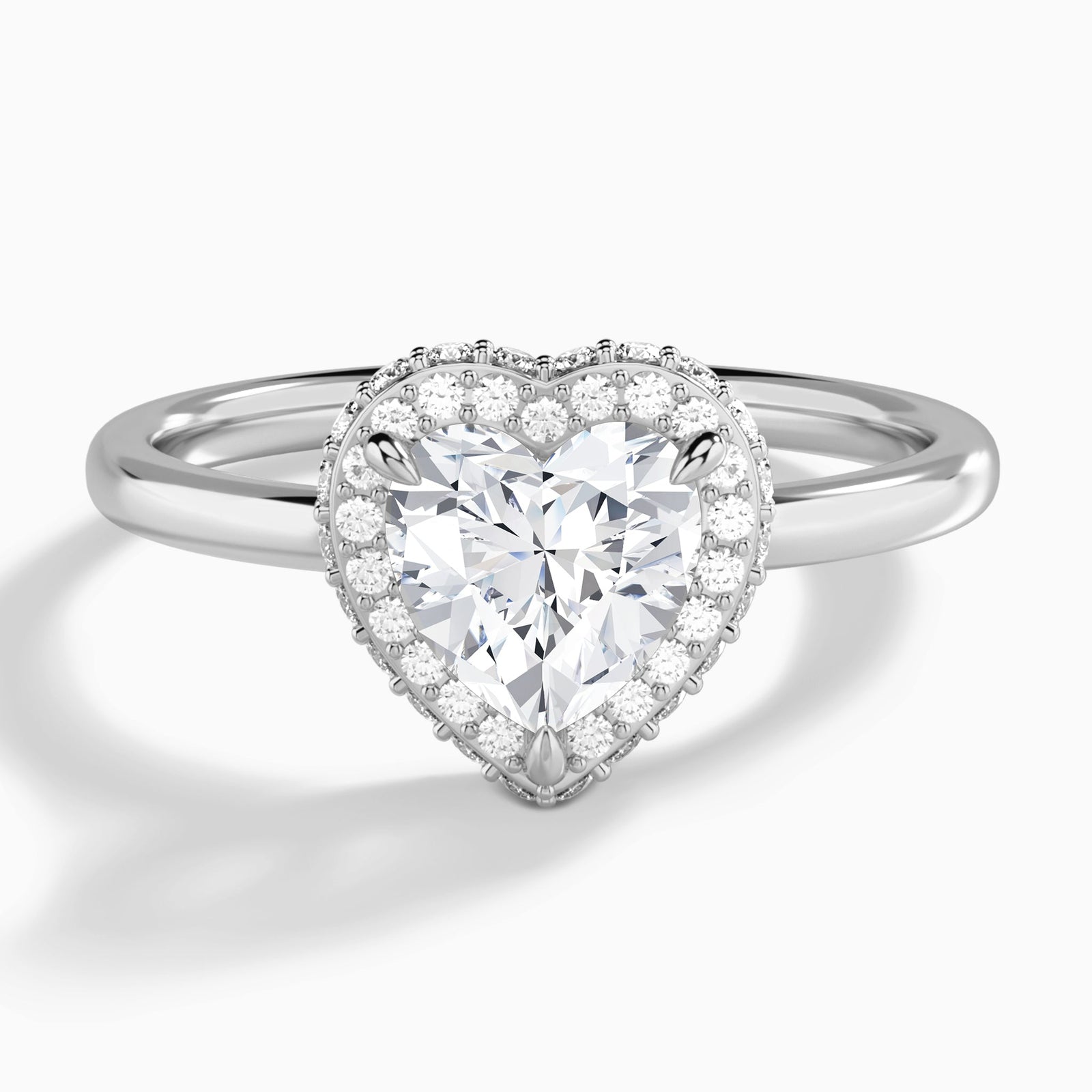 Heart Amulet Lab Grown Diamond Engagement Ring In 14K White Gold - Lucenjuri