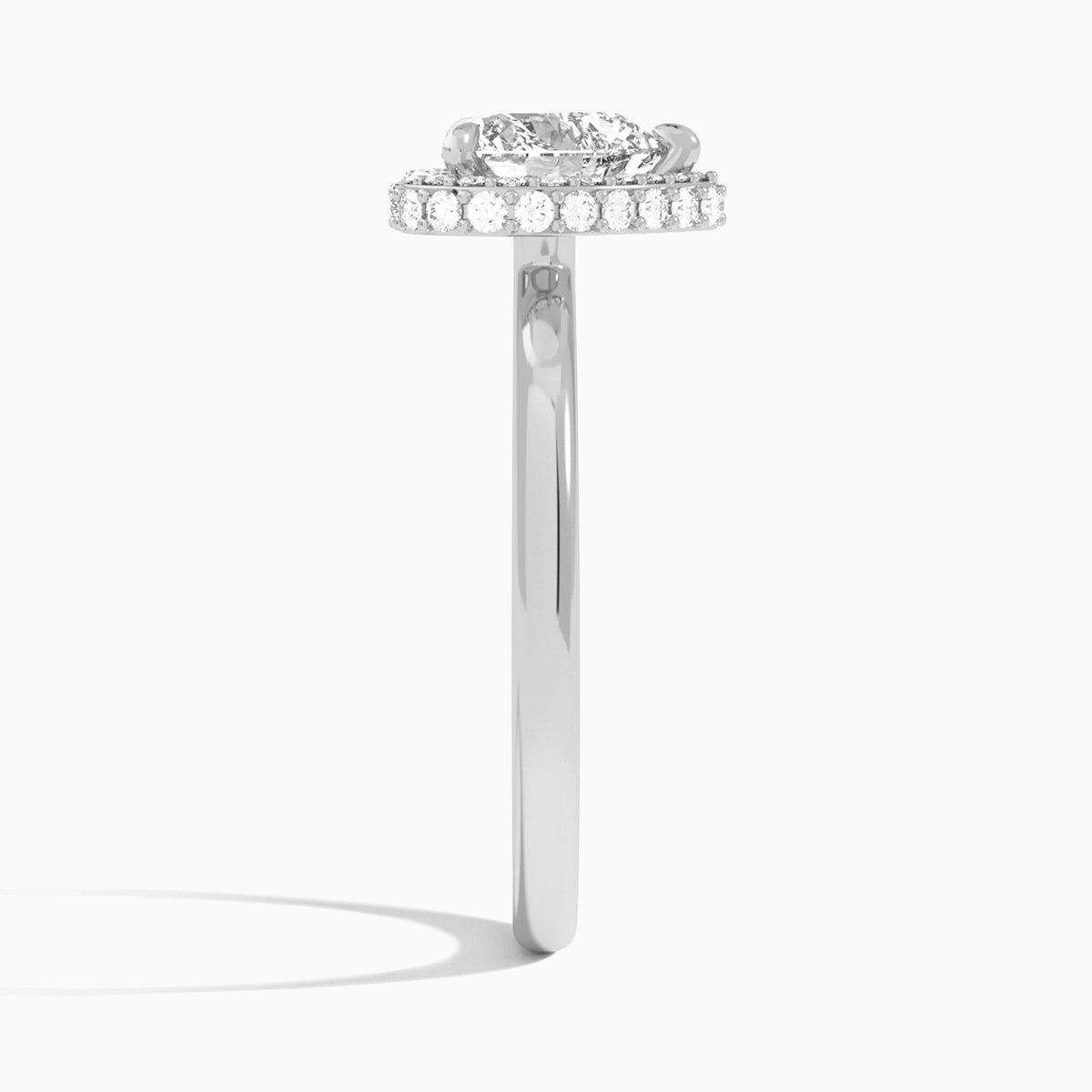 Heart Amulet Lab Grown Diamond Engagement Ring In 18K White Gold, Side View