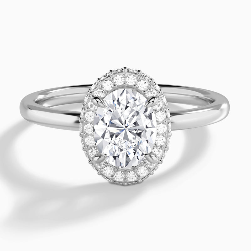 Oval Amulet Lab Grown Diamond Engagement Ring In 18K White Gold - Lucenjuri