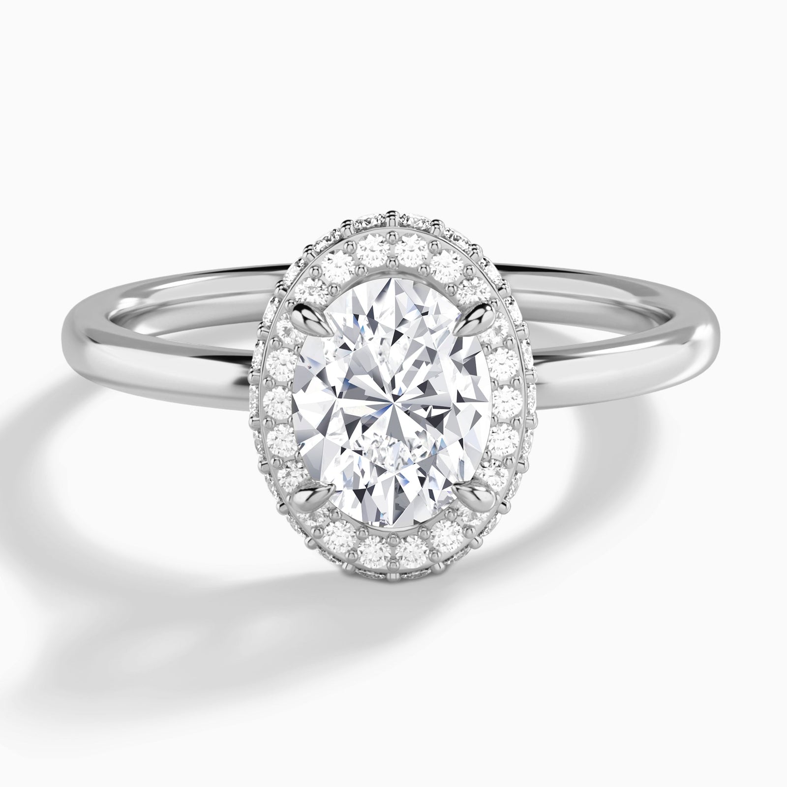 Oval Amulet Lab Grown Diamond Engagement Ring In 18K White Gold - Lucenjuri