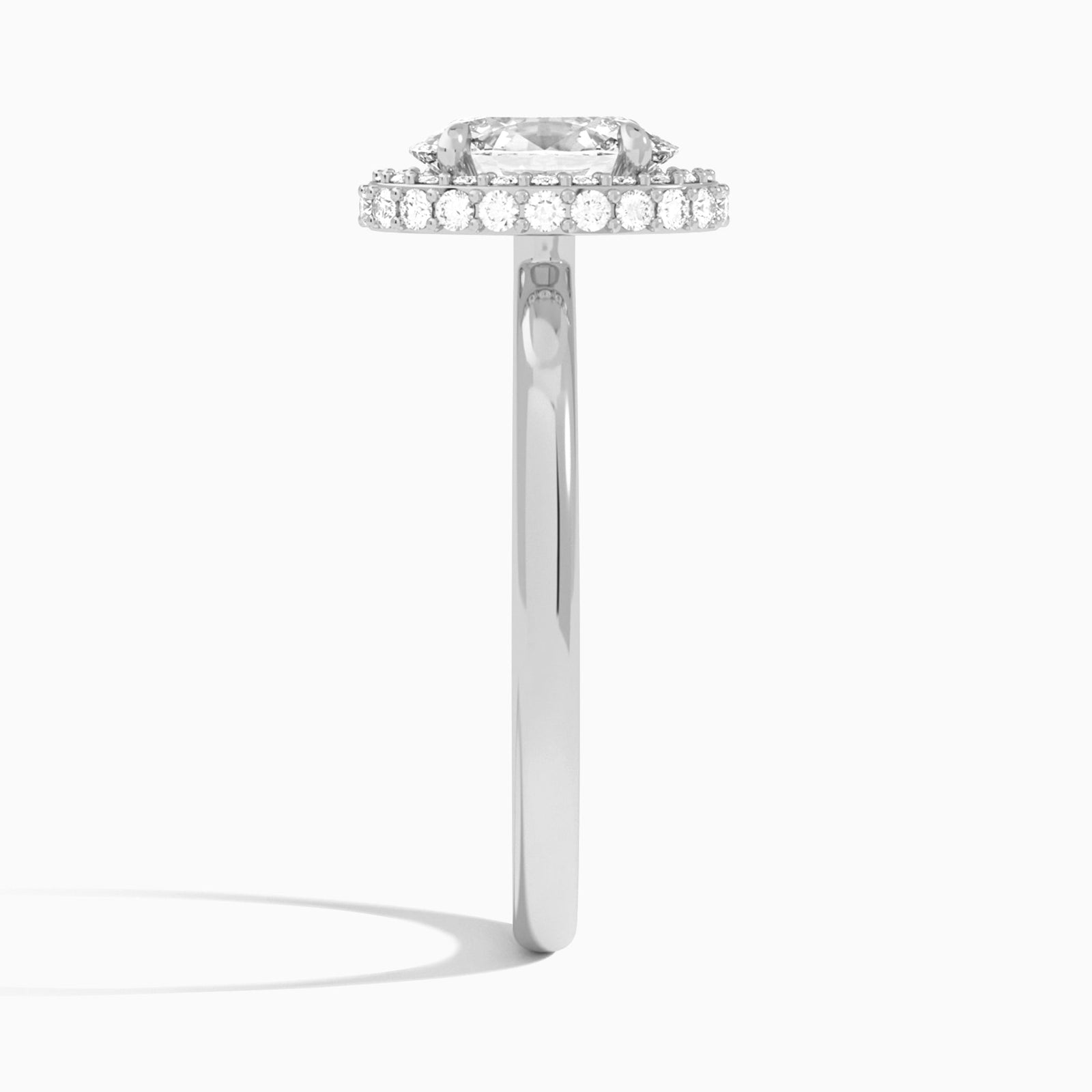 Oval Amulet Lab Grown Diamond Engagement Ring In 18K White Gold, Side View