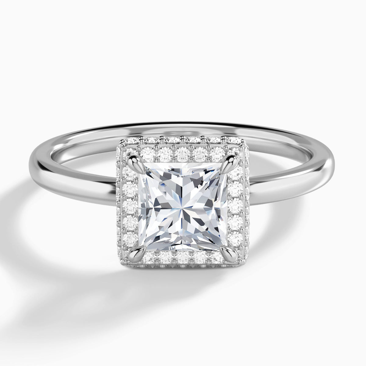 Princess Amulet Lab Grown Diamond Engagement Ring In 18K White Gold - Lucenjuri