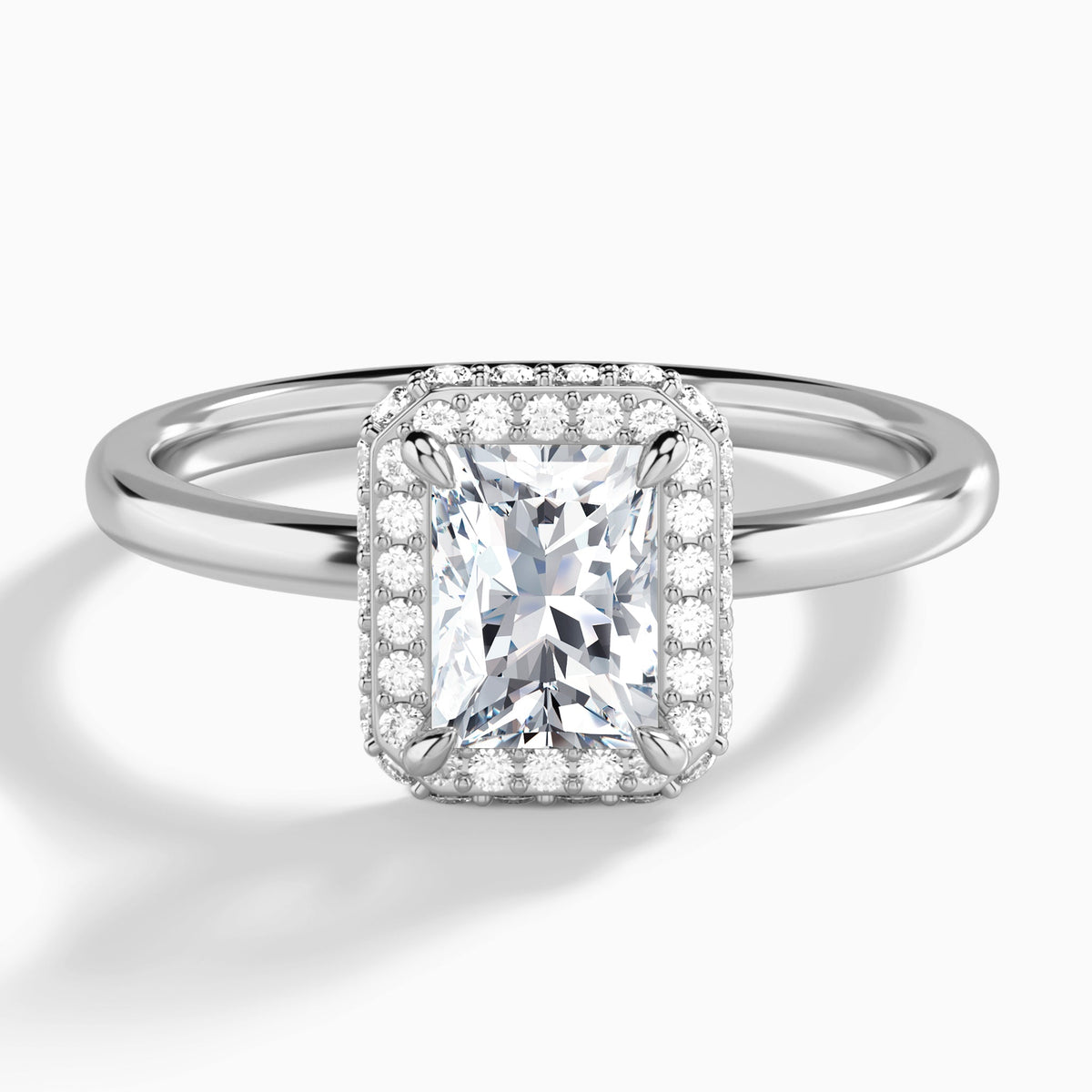 Radiant Amulet Lab Grown Diamond Engagement Ring In 18K White Gold - Lucenjuri