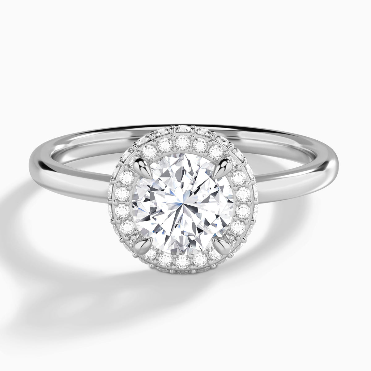 Round Amulet Lab Grown Diamond Engagement Ring In 14K White Gold - Lucenjuri