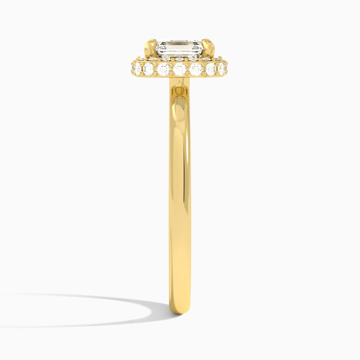 Asscher Amulet Lab Grown Diamond Engagement Ring In 18K Yellow Gold, Side View
