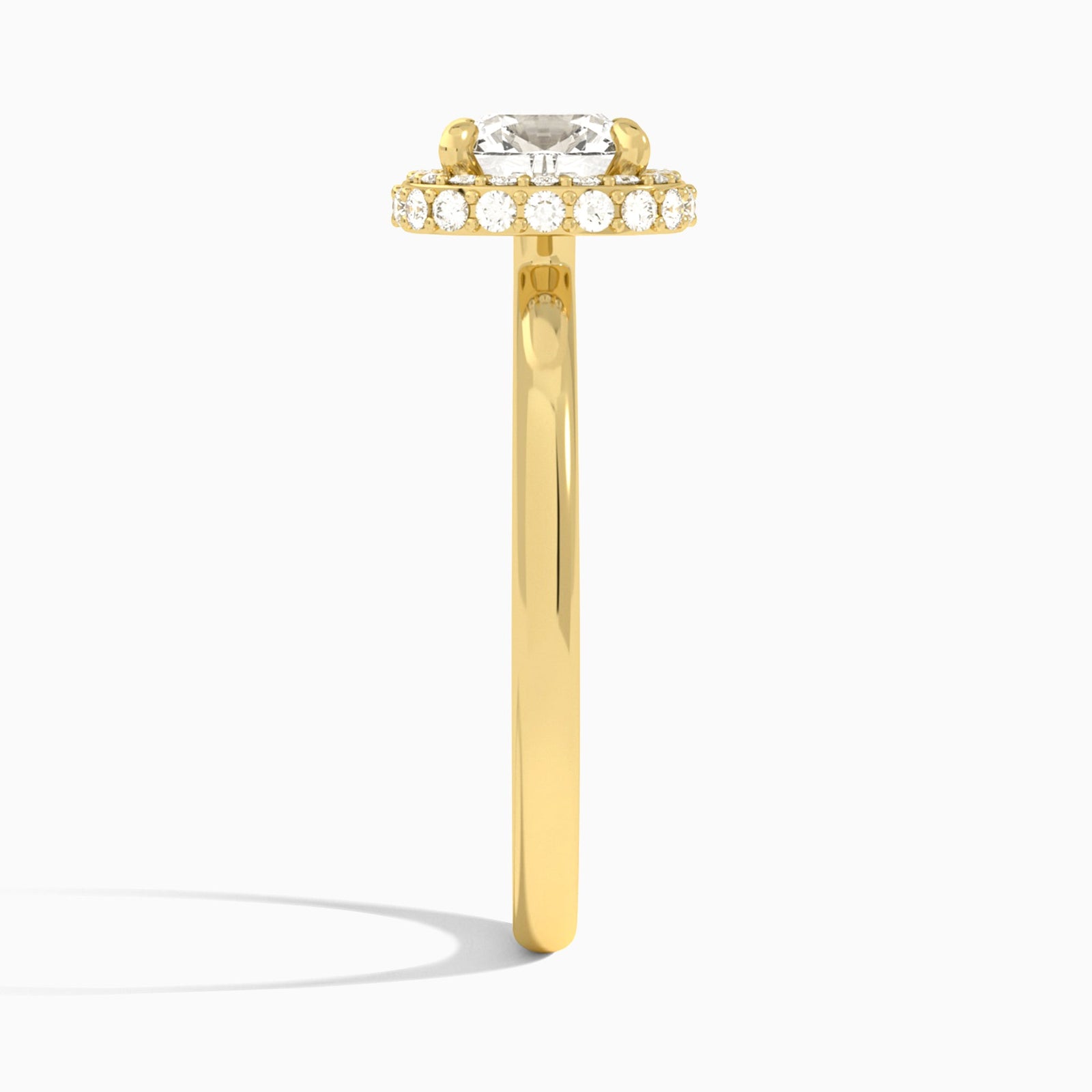 Cushion Amulet Lab Grown Diamond Engagement Ring In 14K Yellow Gold, Side View