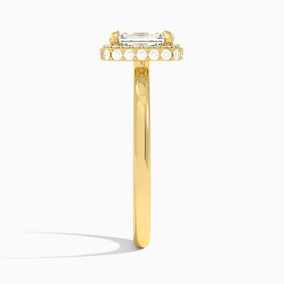Emerald Amulet Lab Grown Diamond Engagement Ring In 18K Yellow Gold, Side View