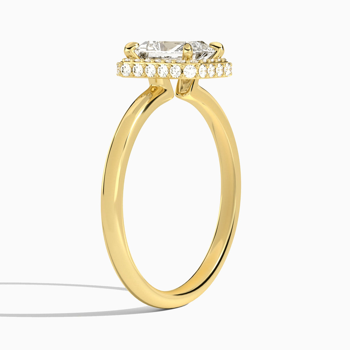 Radiant Amulet Lab Grown Diamond Engagement Ring In 18K Yellow Gold, Angle View