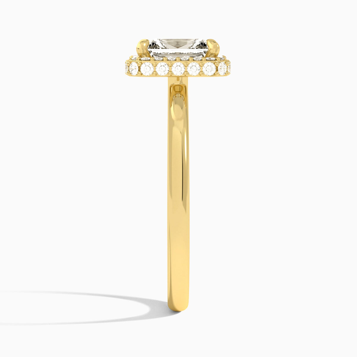 Radiant Amulet Lab Grown Diamond Engagement Ring In 14K Yellow Gold, Side View